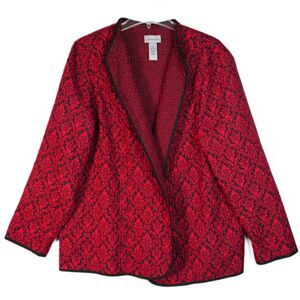 Catherines Womens Size 1X Red Black Reversible Lightweight Open Jacket Topper